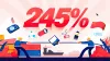 Illustration showing Trump figures in tug-of-war over supply chain with 245% tariff looming over floating products against shipping container background.